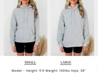 size vid of the same model wearing a small and large hoodie for comparison